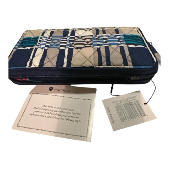 Vera Bradley RFID Zip-Around Wallet Quilted Blue Plaid - Picture 4 of 7